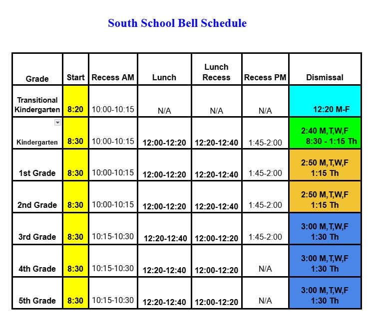 South School Bell Schedule